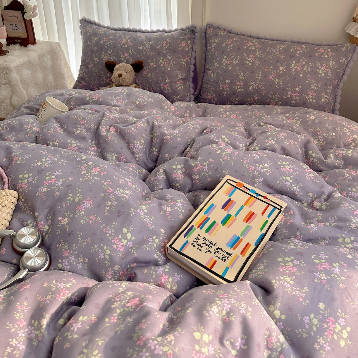 91家纺网 家纺一手货源 找家纺 Sweet dreams甜梦 2025新款双层纱豆豆绒棉加绒四件套 花梦时