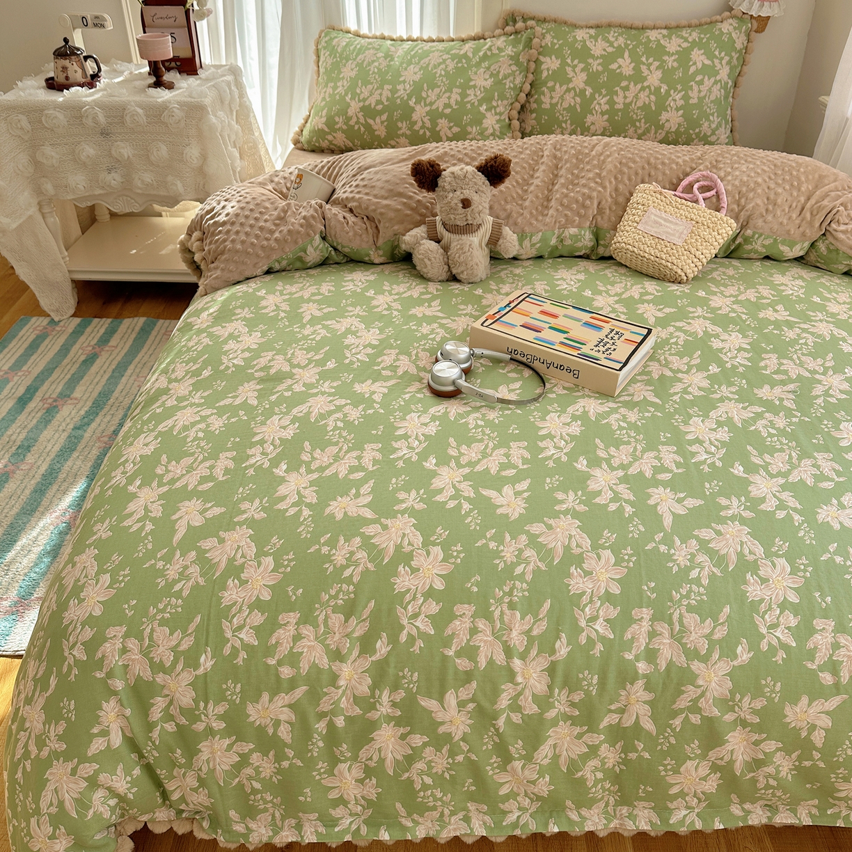 91家纺网 家纺一手货源 找家纺 Sweet dreams甜梦 2025新款双层纱豆豆绒棉加绒四件套 温婉话语