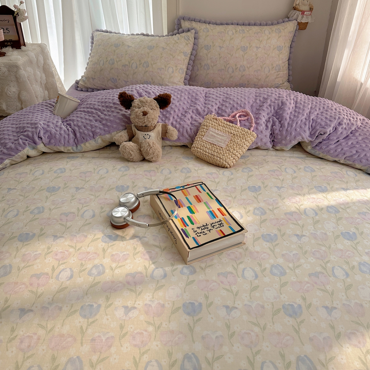 91家纺网 家纺一手货源 找家纺 Sweet dreams甜梦 2025新款双层纱豆豆绒棉加绒四件套 郁金花海