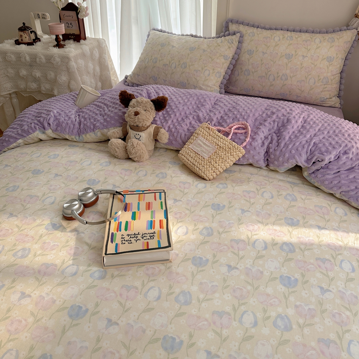 91家纺网 家纺一手货源 找家纺 Sweet dreams甜梦 2025新款双层纱豆豆绒棉加绒四件套 郁金花海