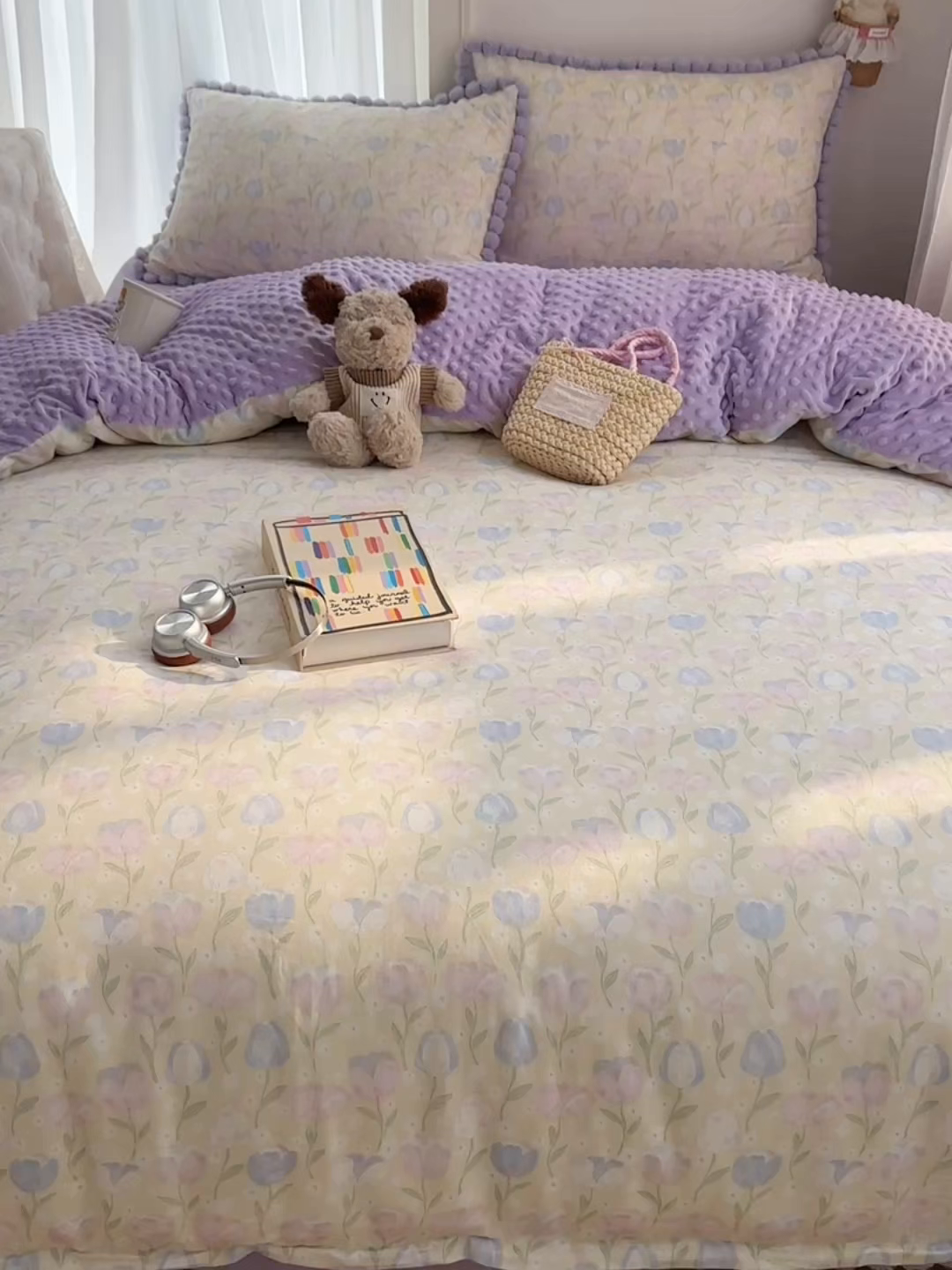 91家纺网 家纺一手货源 找家纺 Sweet dreams甜梦 2025新款双层纱豆豆绒棉加绒四件套 郁金花海