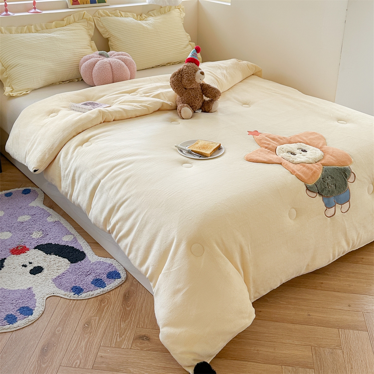 91家纺网 家纺一手货源 找家纺 暖生活 2025新款立体牛奶绒小毛球系列秋冬被被子被芯 星星宝贝