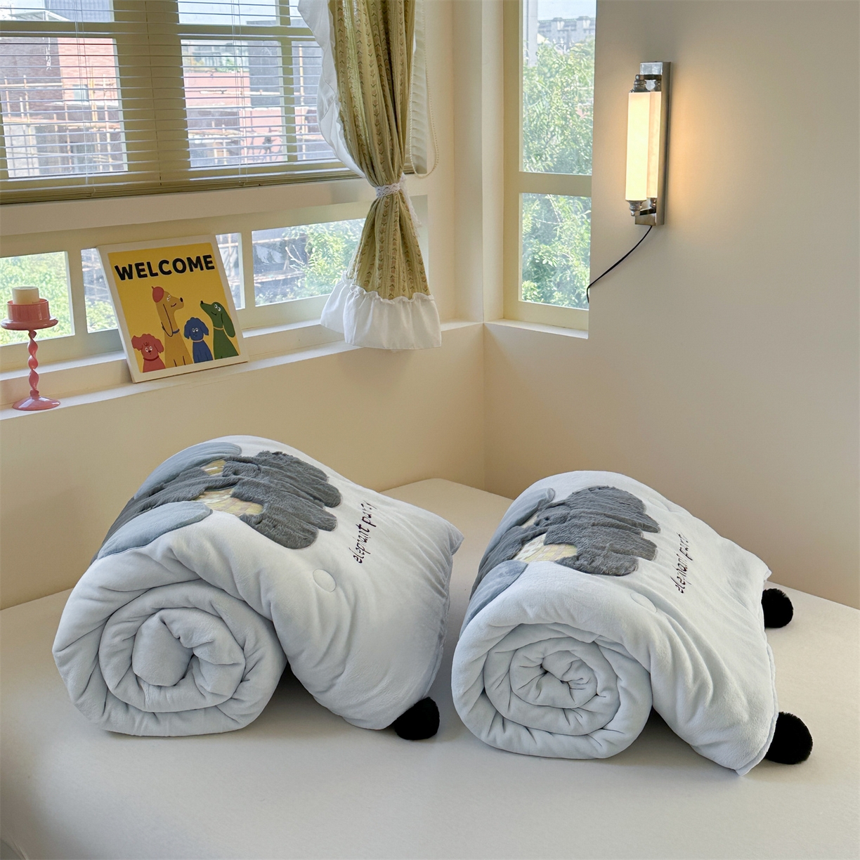 91家纺网 家纺一手货源 找家纺 暖生活 2025新款立体牛奶绒小毛球系列秋冬被被子被芯 小象和小鸡