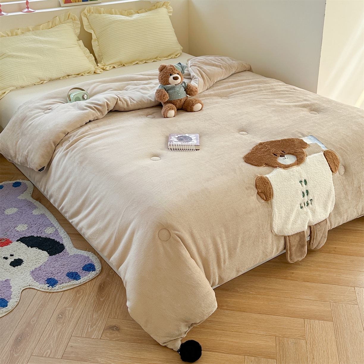 91家纺网 家纺一手货源 找家纺 暖生活 2025新款立体牛奶绒小毛球系列秋冬被被子被芯 牙刷小熊