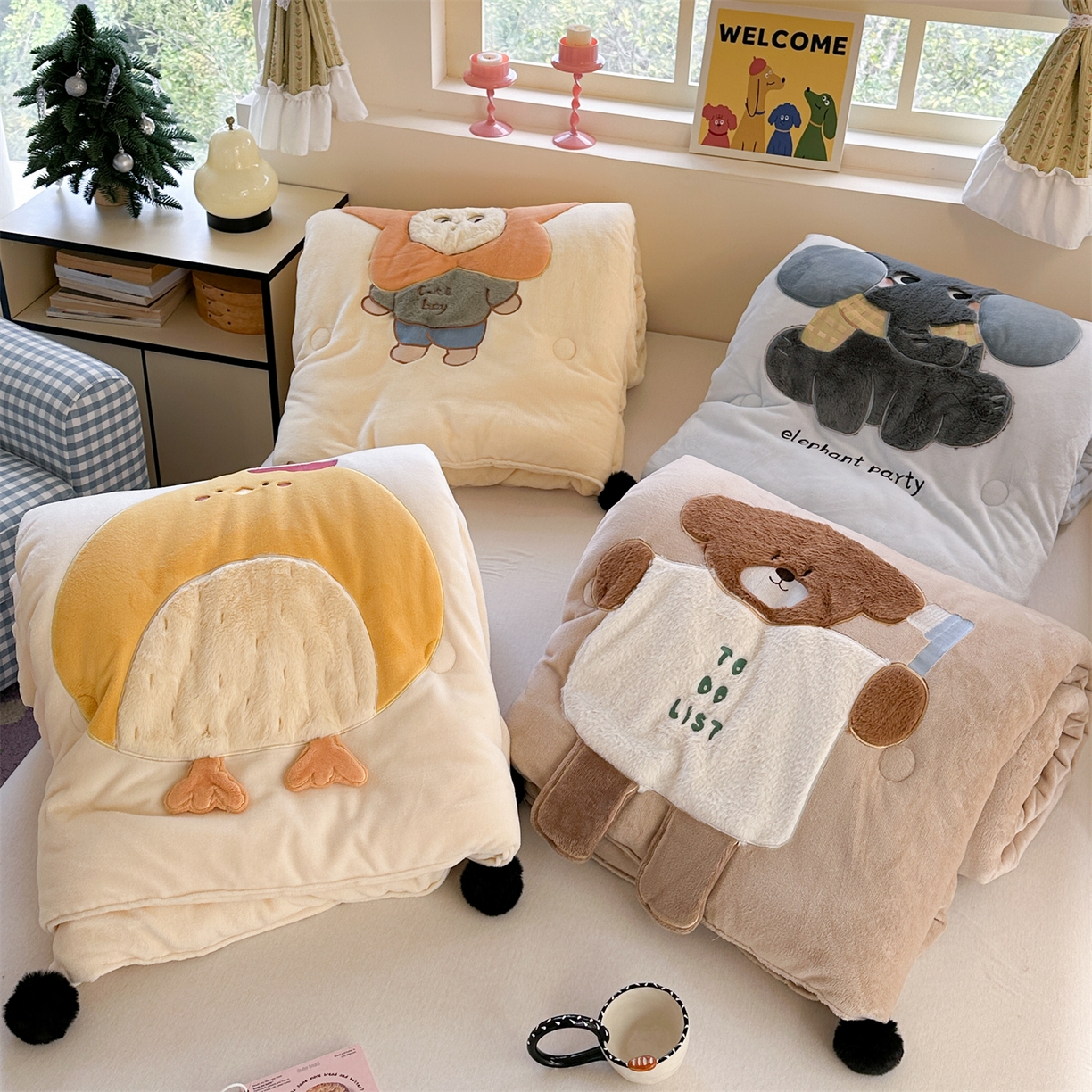 91家纺网 家纺一手货源 找家纺 暖生活 2025新款立体牛奶绒小毛球系列秋冬被被子被芯 组合