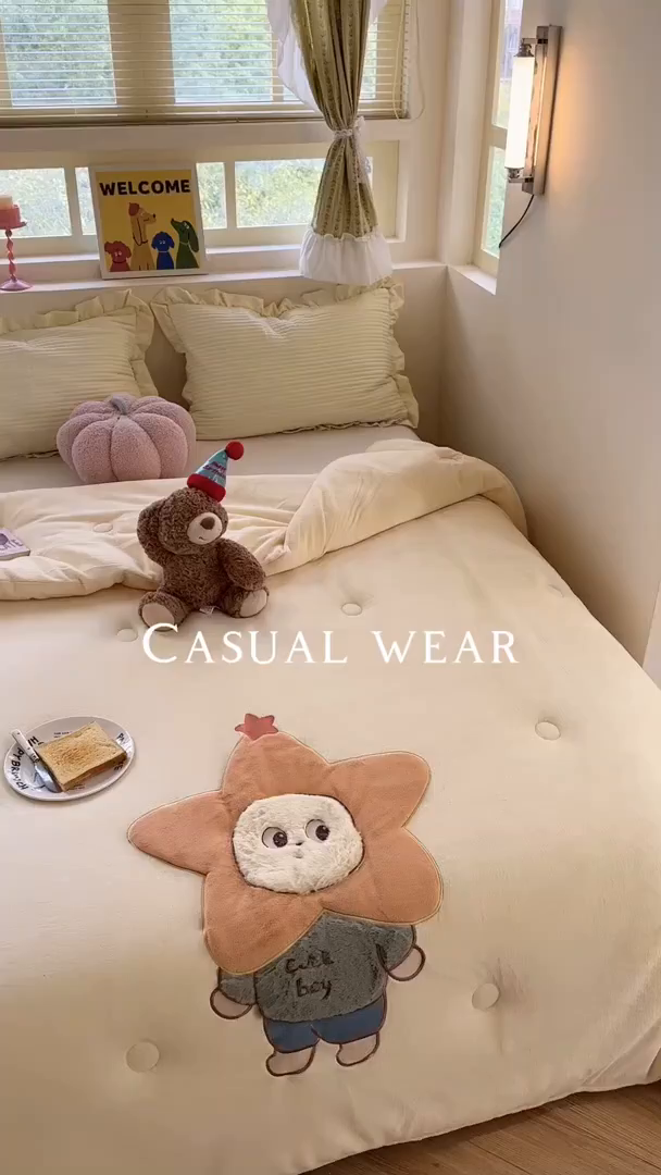 91家纺网 家纺一手货源 找家纺 暖生活 2025新款立体牛奶绒小毛球系列秋冬被被子被芯 星星宝贝