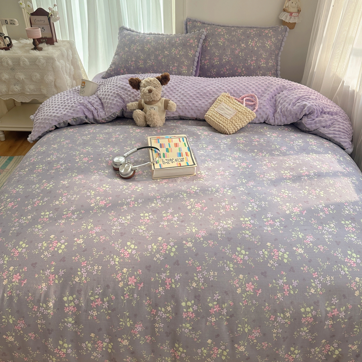 91家纺网 家纺一手货源 找家纺 （总） Sweet dreams甜梦 2025新款A类双层纱豆豆绒棉加绒四件套