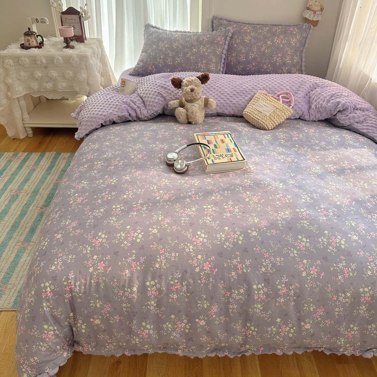 91家纺网 家纺一手货源 找家纺 （总） Sweet dreams甜梦 2025新款A类双层纱豆豆绒棉加绒四件套