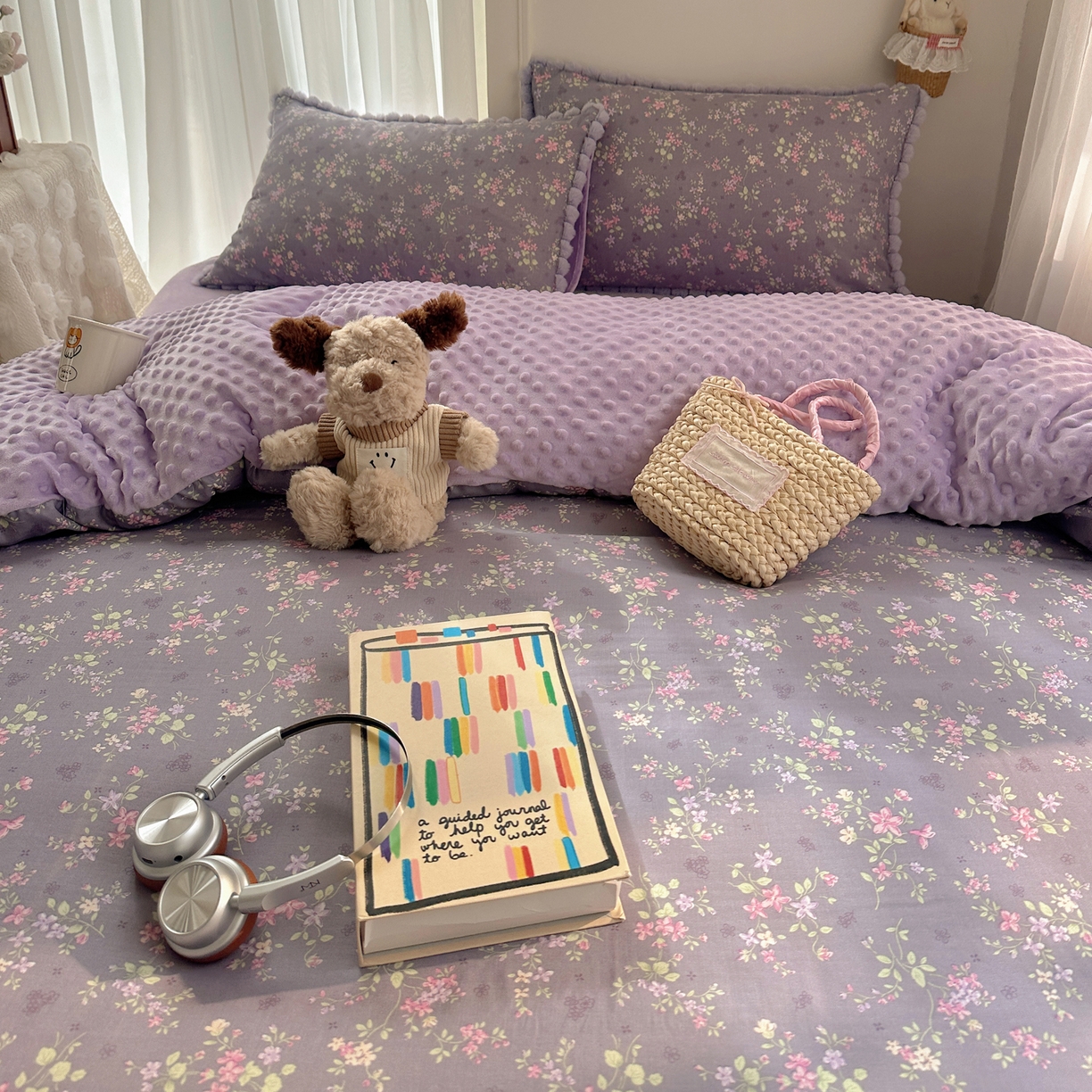 91家纺网 家纺一手货源 找家纺  Sweet dreams甜梦 2025新款A类双层纱豆豆绒棉加绒四件套 花梦时