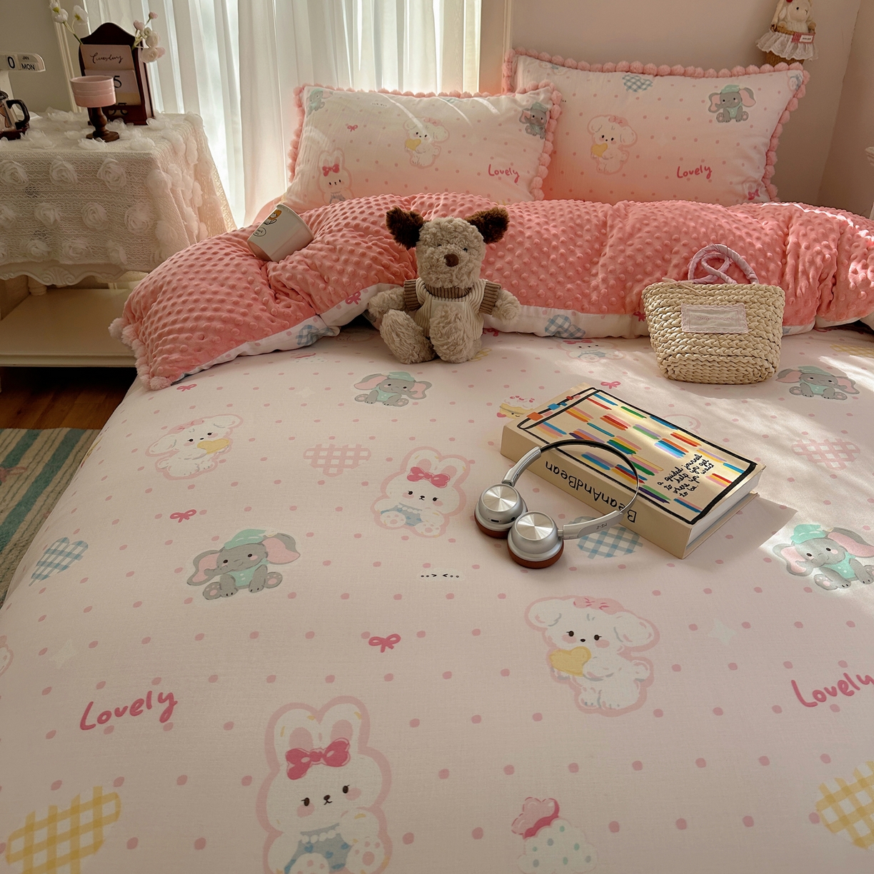 91家纺网 家纺一手货源 找家纺  Sweet dreams甜梦 2025新款A类双层纱豆豆绒棉加绒四件套 童趣王国