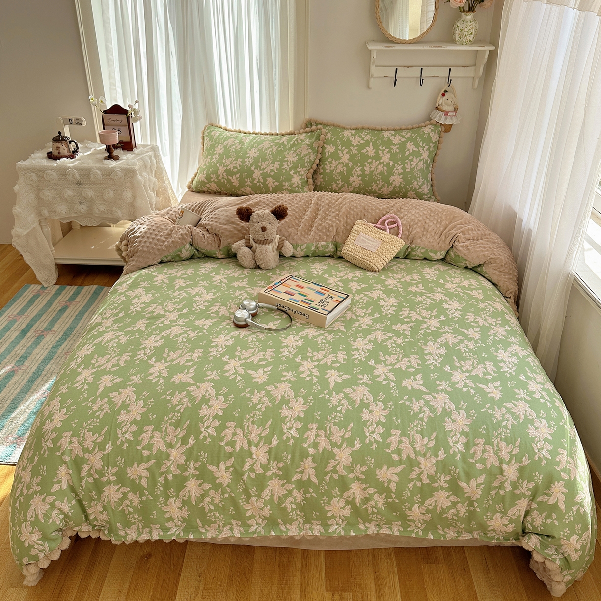 91家纺网 家纺一手货源 找家纺  Sweet dreams甜梦 2025新款A类双层纱豆豆绒棉加绒四件套 温婉话语