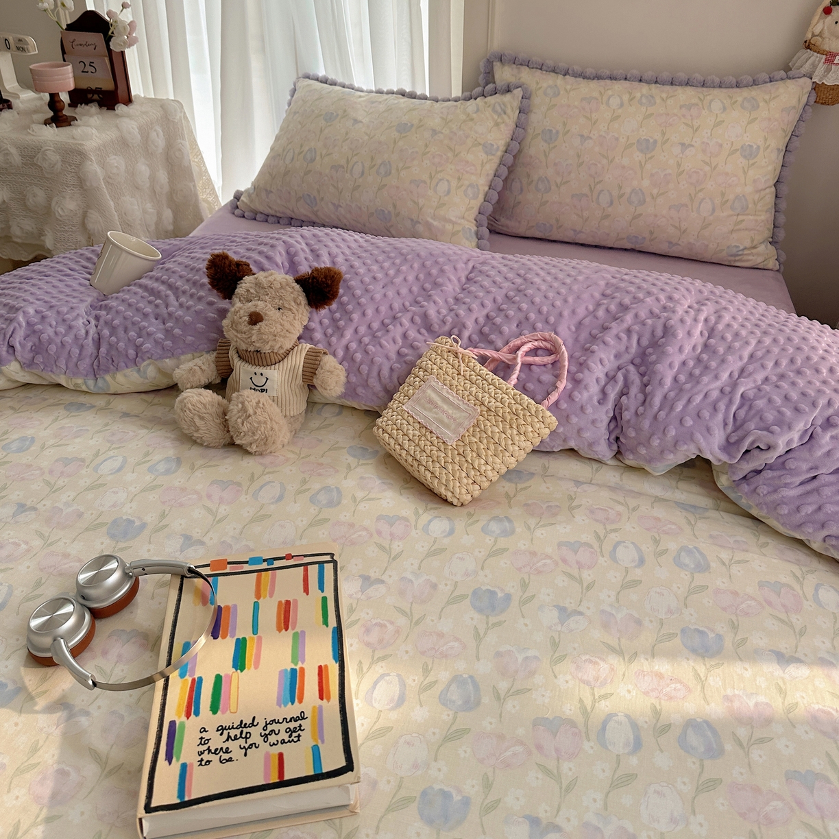 91家纺网 家纺一手货源 找家纺  Sweet dreams甜梦 2025新款A类双层纱豆豆绒棉加绒四件套 郁金花海