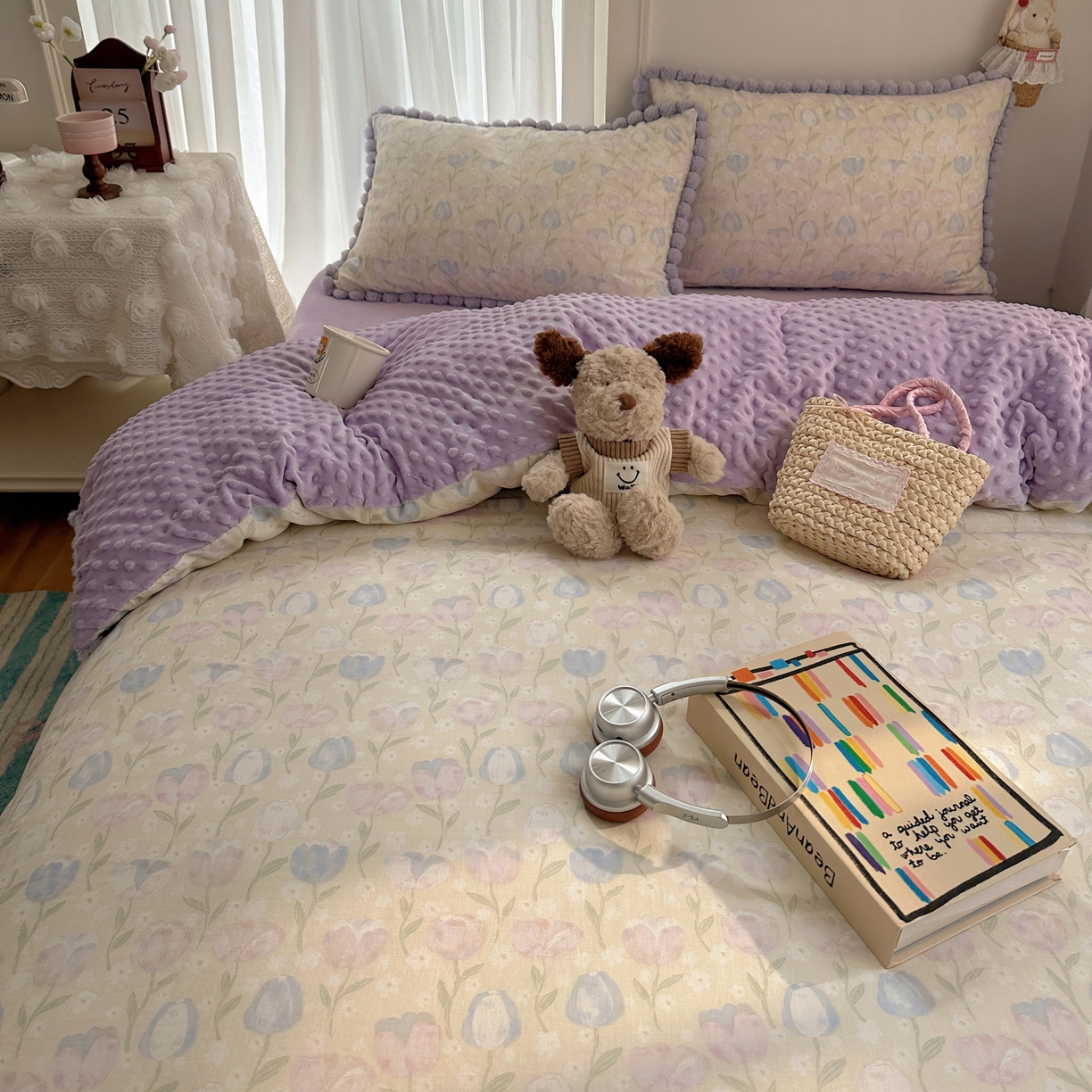 91家纺网 家纺一手货源 找家纺  Sweet dreams甜梦 2025新款A类双层纱豆豆绒棉加绒四件套 郁金花海