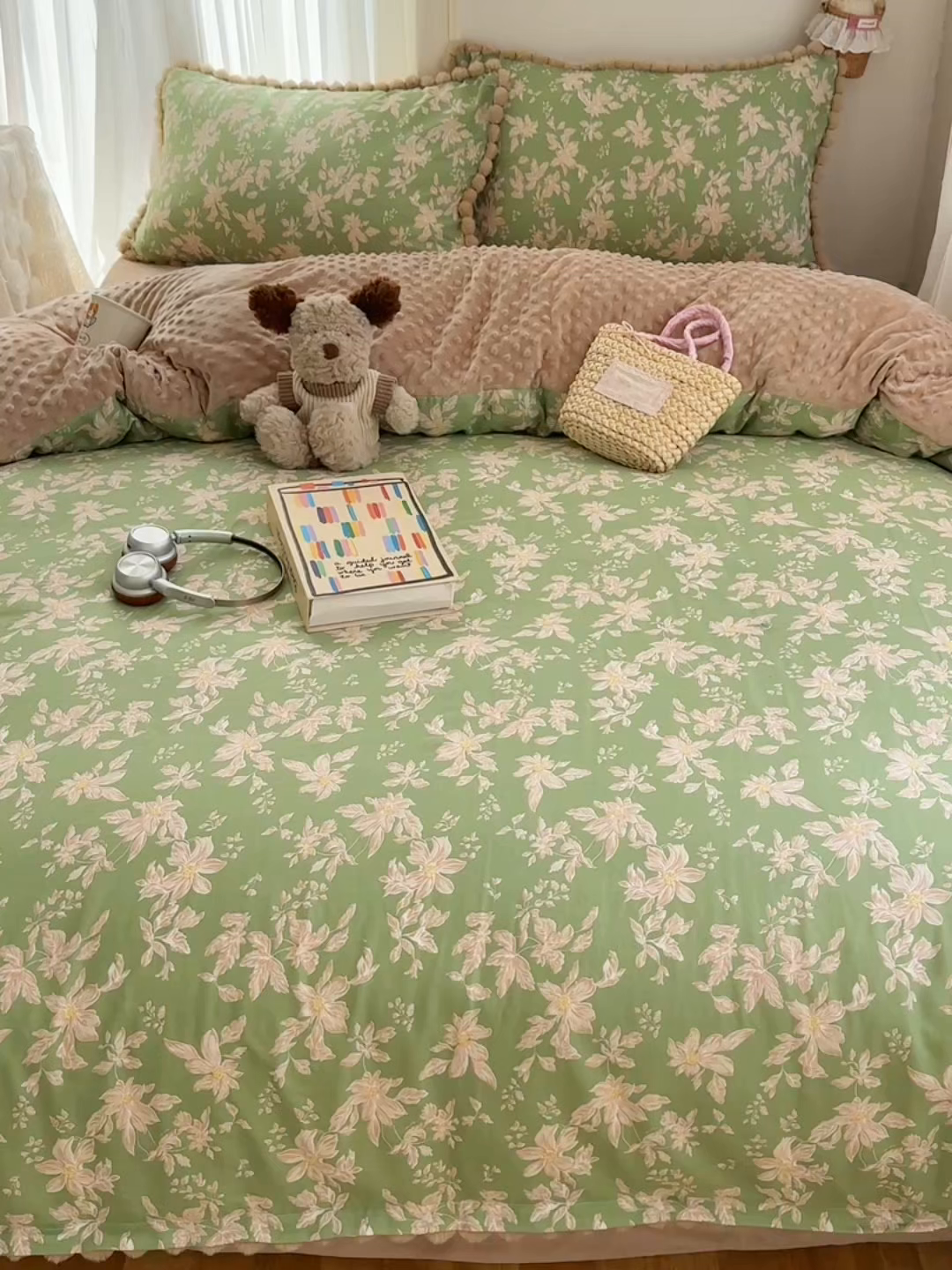 91家纺网 家纺一手货源 找家纺  Sweet dreams甜梦 2025新款A类双层纱豆豆绒棉加绒四件套 温婉话语