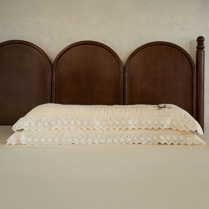 91家纺网 家纺一手货源 找家纺 （总）昕科 2025新款蕾丝花边棉麻定型低枕枕头枕芯