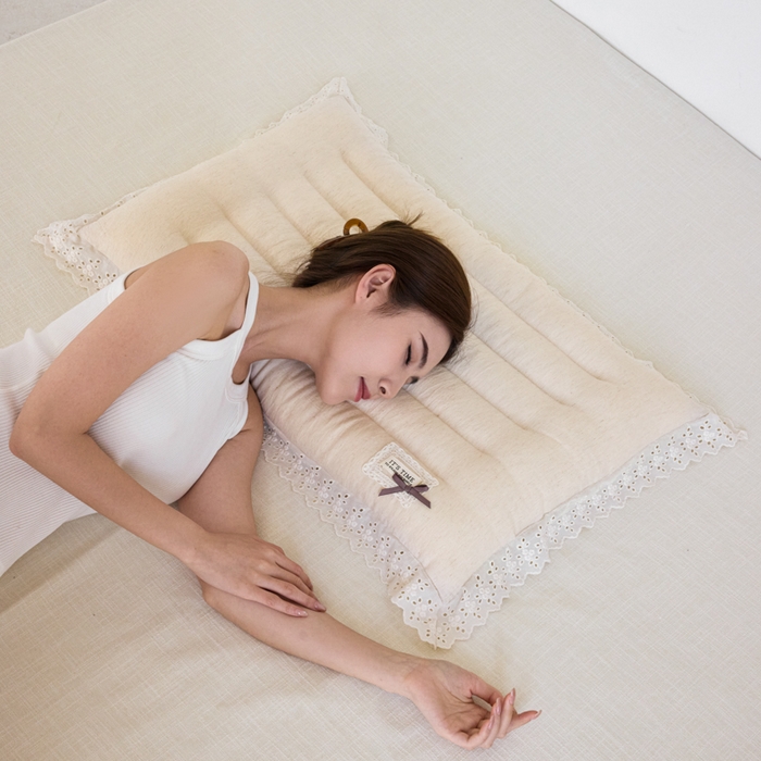 91家纺网 家纺一手货源 找家纺 （总）昕科 2025新款蕾丝花边棉麻定型低枕枕头枕芯