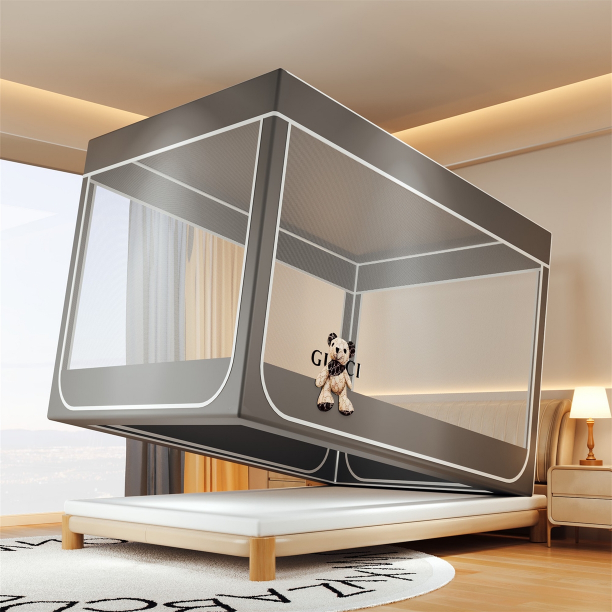 91家纺网 家纺一手货源 找家纺 2025新款夹棉保暖遮光蚊帐终版 灰色