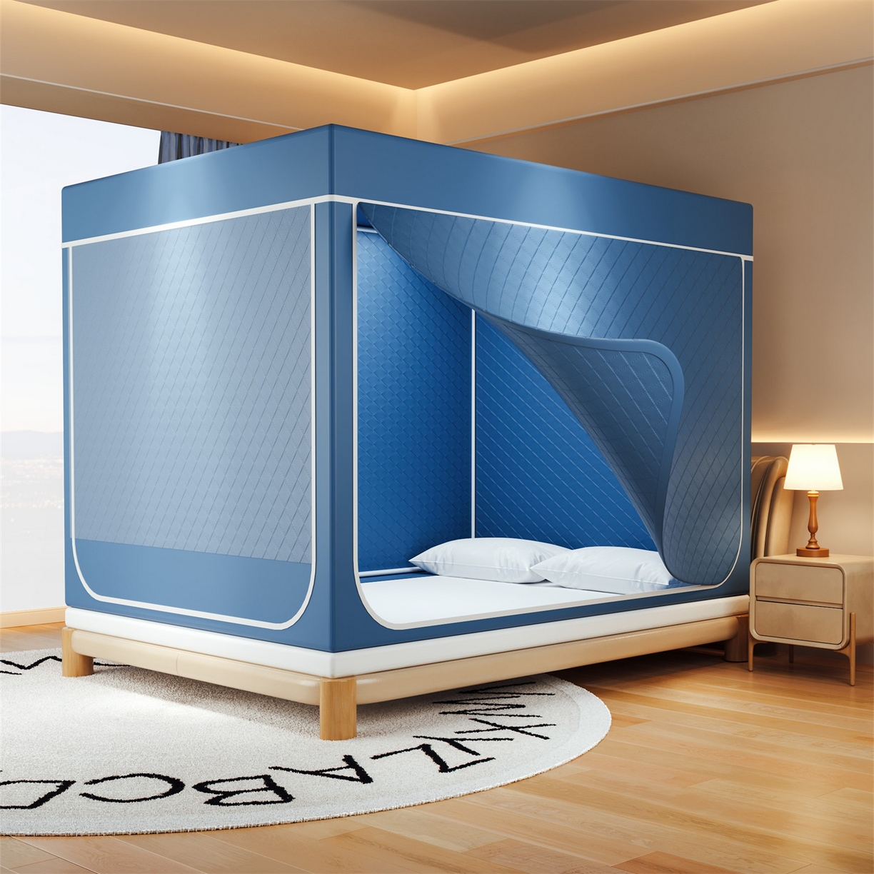 2025新款夹棉保暖遮光蚊帐终版 蓝色