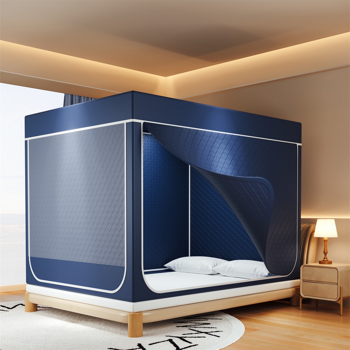 2025新款夹棉保暖遮光蚊帐终版 深蓝