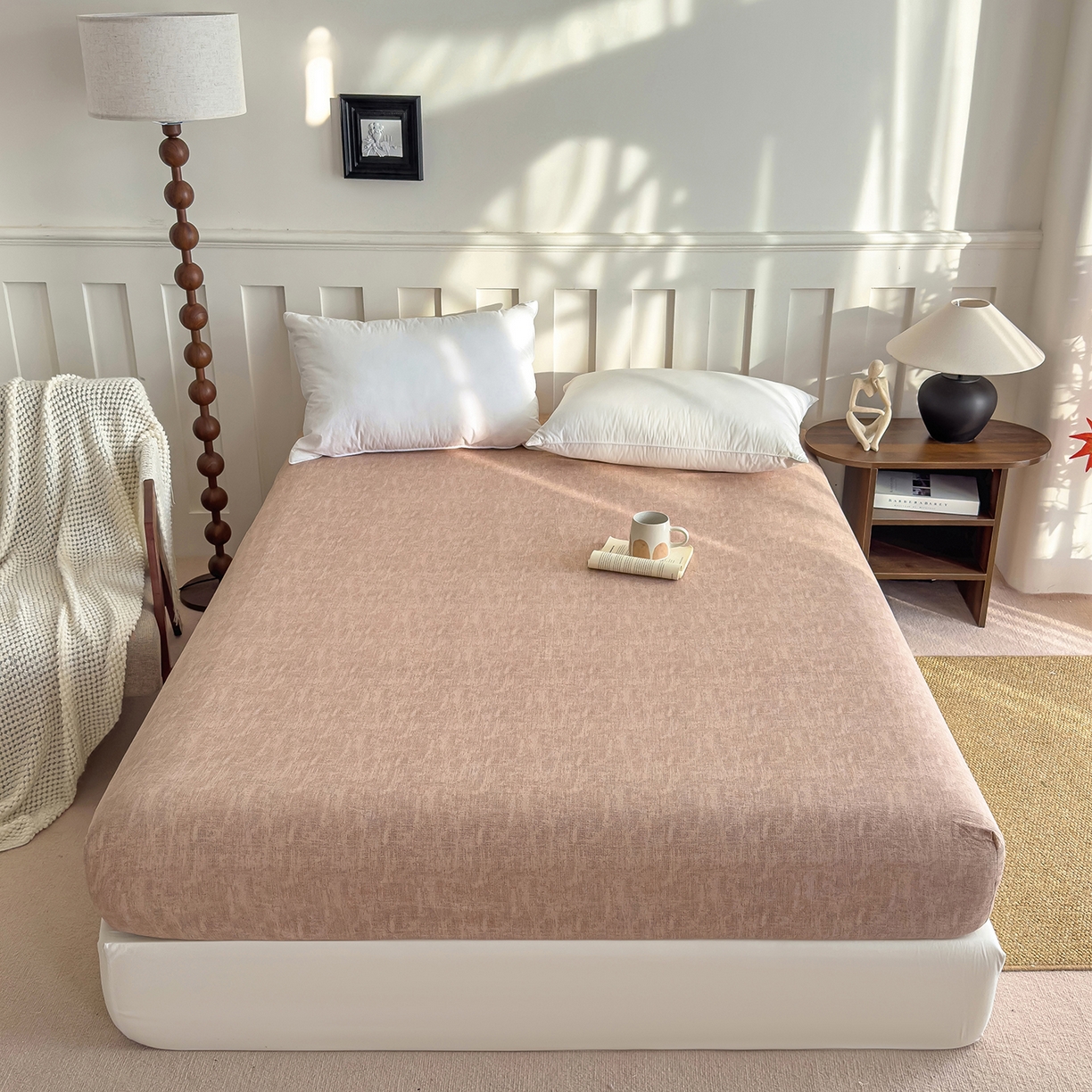 91家纺网 家纺一手货源 找家纺 灿哈家纺 2025新款纯色简约麻床笠单品床笠床笠单件单床笠 蜜粉