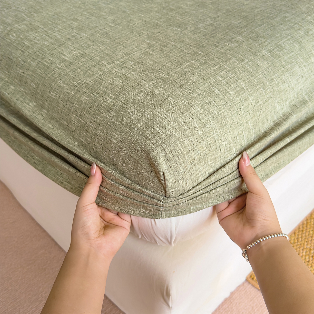 91家纺网 家纺一手货源 找家纺 （总）灿哈家纺 2025新款纯色简约麻床笠单品床笠床笠单件单床笠