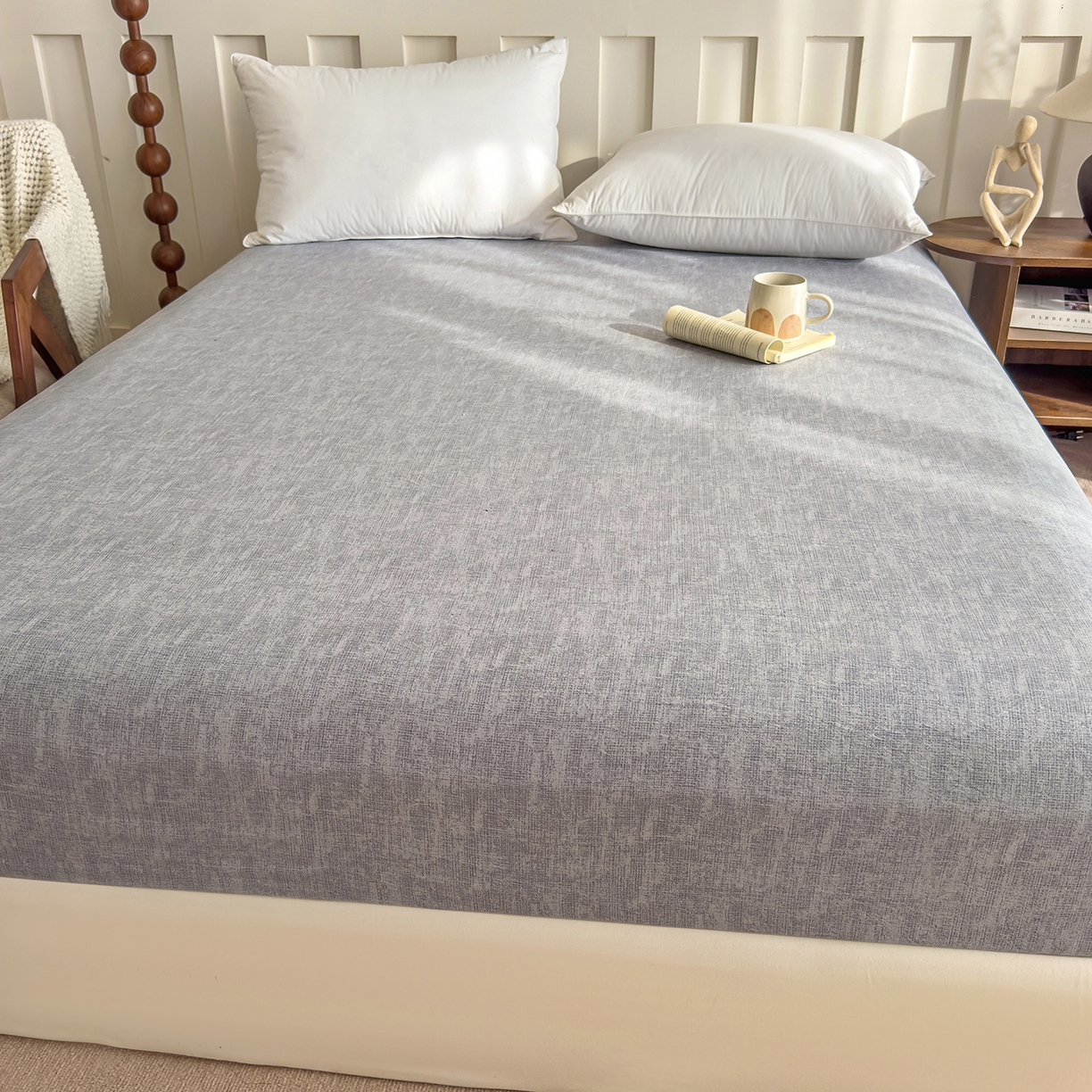 91家纺网 家纺一手货源 找家纺 灿哈家纺 2025新款纯色简约麻床笠单品床笠床笠单件单床笠 银灰