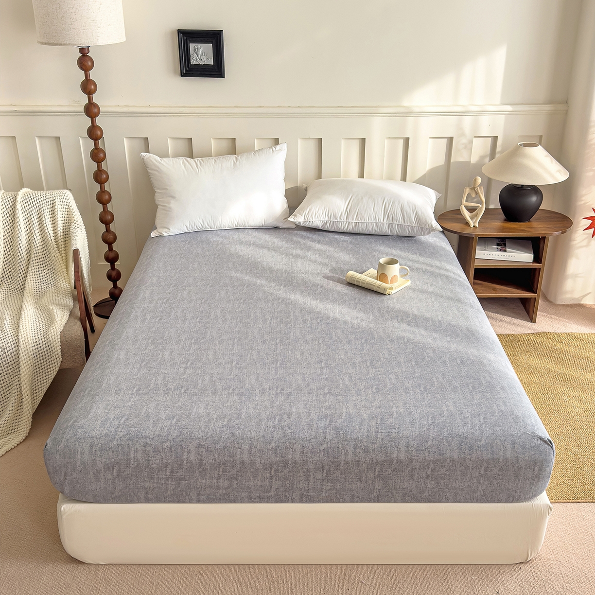 91家纺网 家纺一手货源 找家纺 灿哈家纺 2025新款纯色简约麻床笠单品床笠床笠单件单床笠 银灰