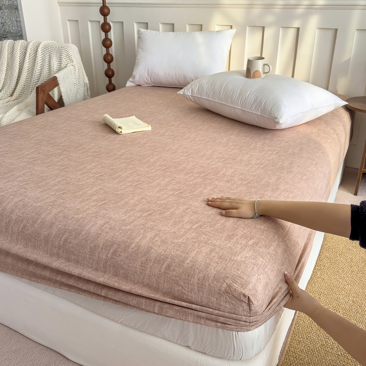 91家纺网 家纺一手货源 找家纺 （总）灿哈家纺 2025新款纯色简约麻床笠单品床笠床笠单件单床笠