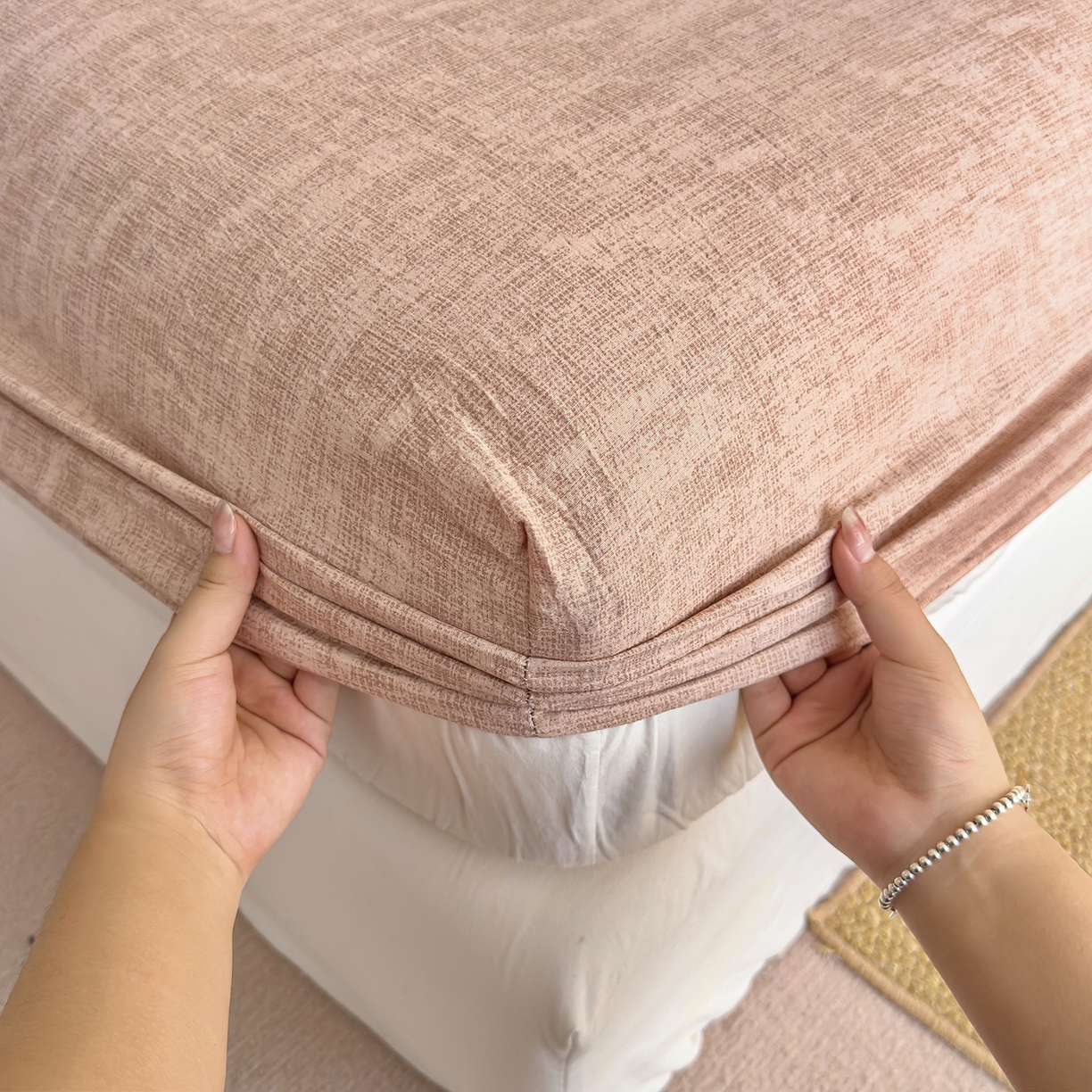 91家纺网 家纺一手货源 找家纺 灿哈家纺 2025新款纯色简约麻床笠单品床笠床笠单件单床笠 蜜粉