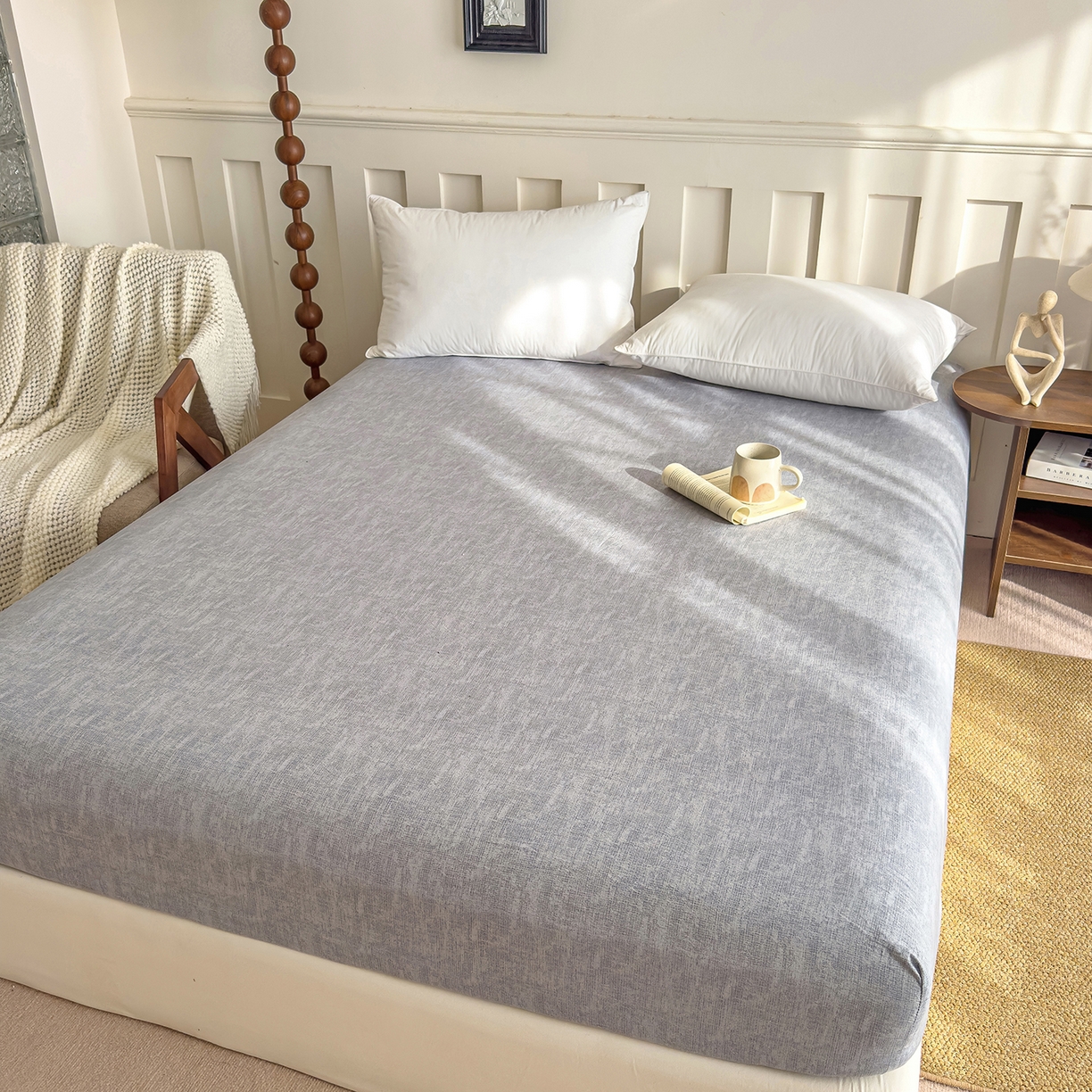 91家纺网 家纺一手货源 找家纺 灿哈家纺 2025新款纯色简约麻床笠单品床笠床笠单件单床笠 银灰