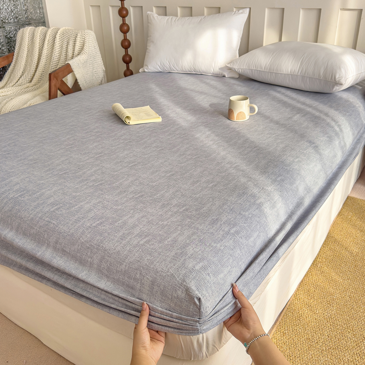 91家纺网 家纺一手货源 找家纺 灿哈家纺 2025新款纯色简约麻床笠单品床笠床笠单件单床笠 银灰