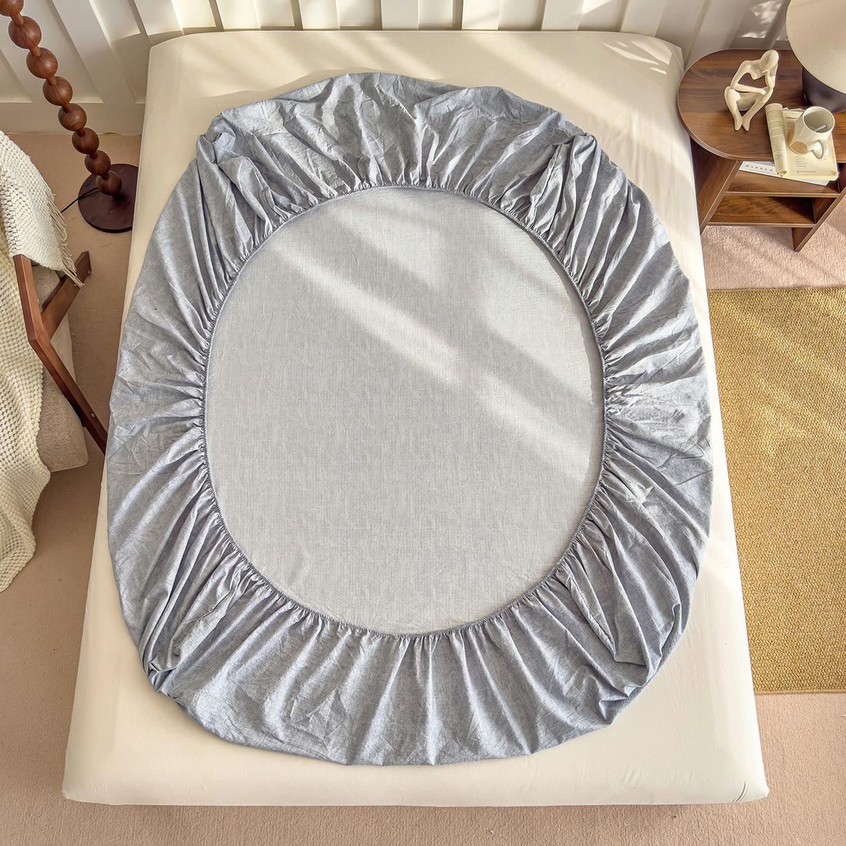 91家纺网 家纺一手货源 找家纺 灿哈家纺 2025新款纯色简约麻床笠单品床笠床笠单件单床笠 银灰