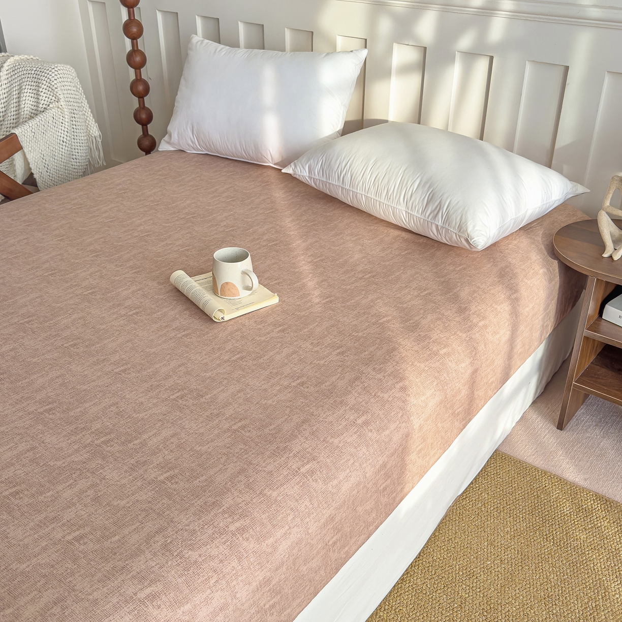 91家纺网 家纺一手货源 找家纺 灿哈家纺 2025新款纯色简约麻床笠单品床笠床笠单件单床笠 蜜粉