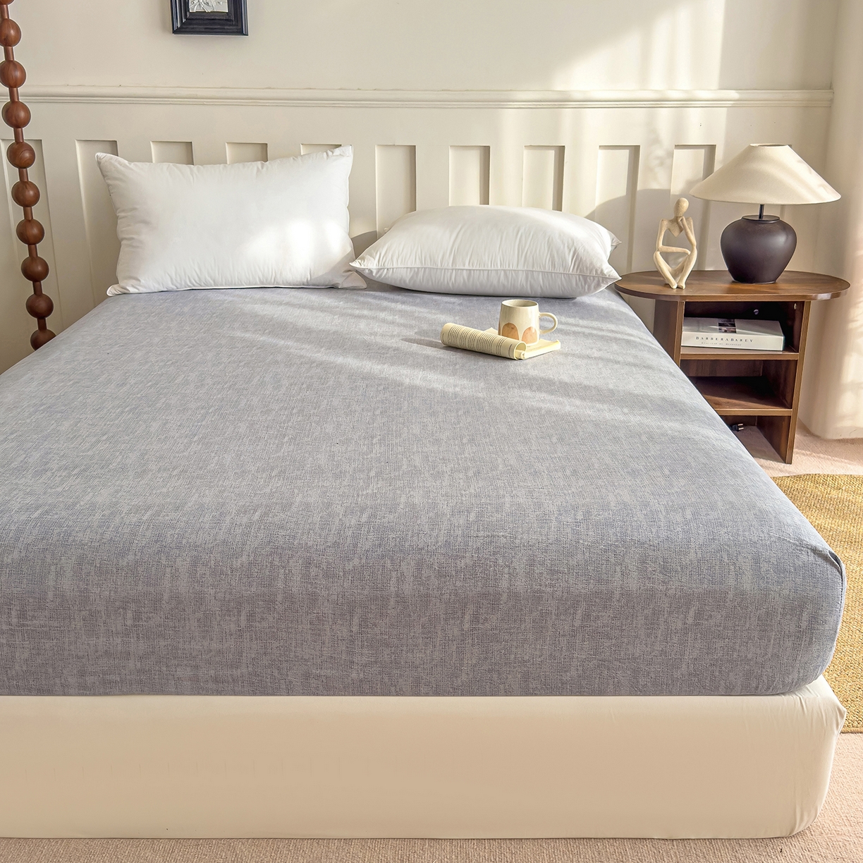 91家纺网 家纺一手货源 找家纺 灿哈家纺 2025新款纯色简约麻床笠单品床笠床笠单件单床笠 银灰