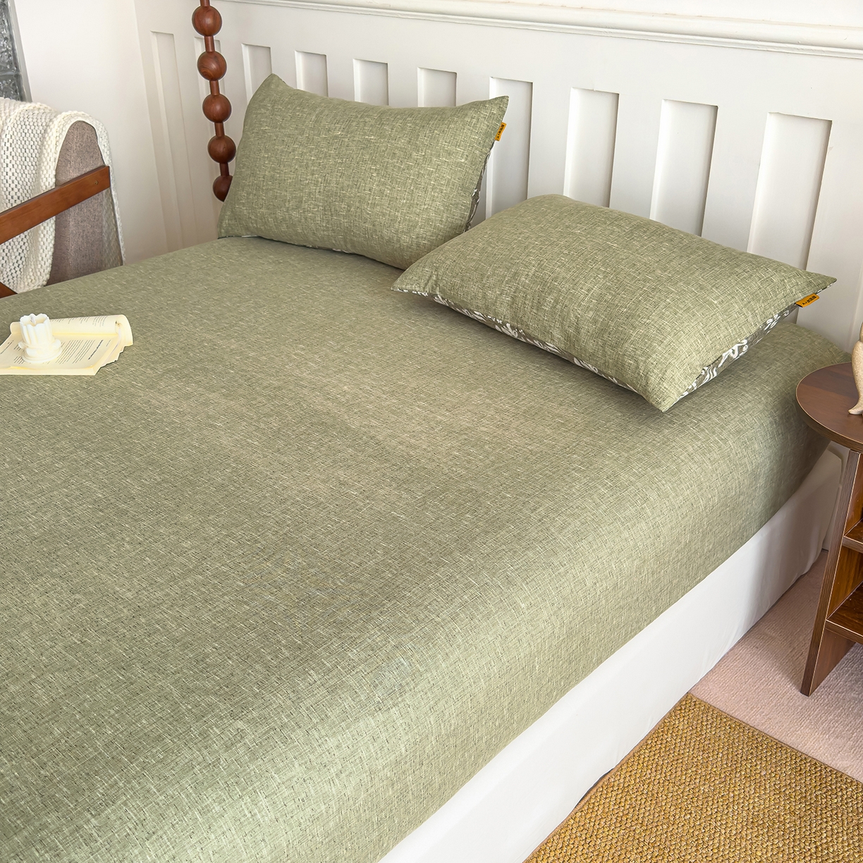 91家纺网 家纺一手货源 找家纺 灿哈家纺 2025新款纯色简约麻床笠单品床笠床笠单件单床笠 草绿