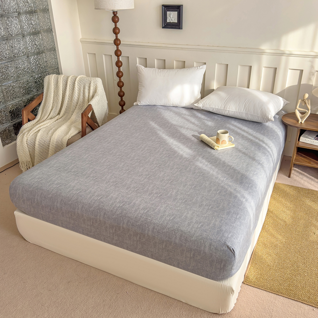 91家纺网 家纺一手货源 找家纺 灿哈家纺 2025新款纯色简约麻床笠单品床笠床笠单件单床笠 银灰