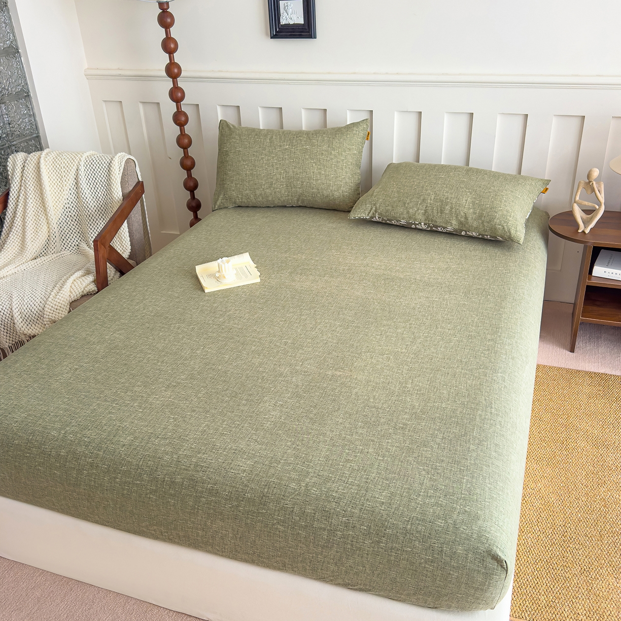 91家纺网 家纺一手货源 找家纺 灿哈家纺 2025新款纯色简约麻床笠单品床笠床笠单件单床笠 草绿