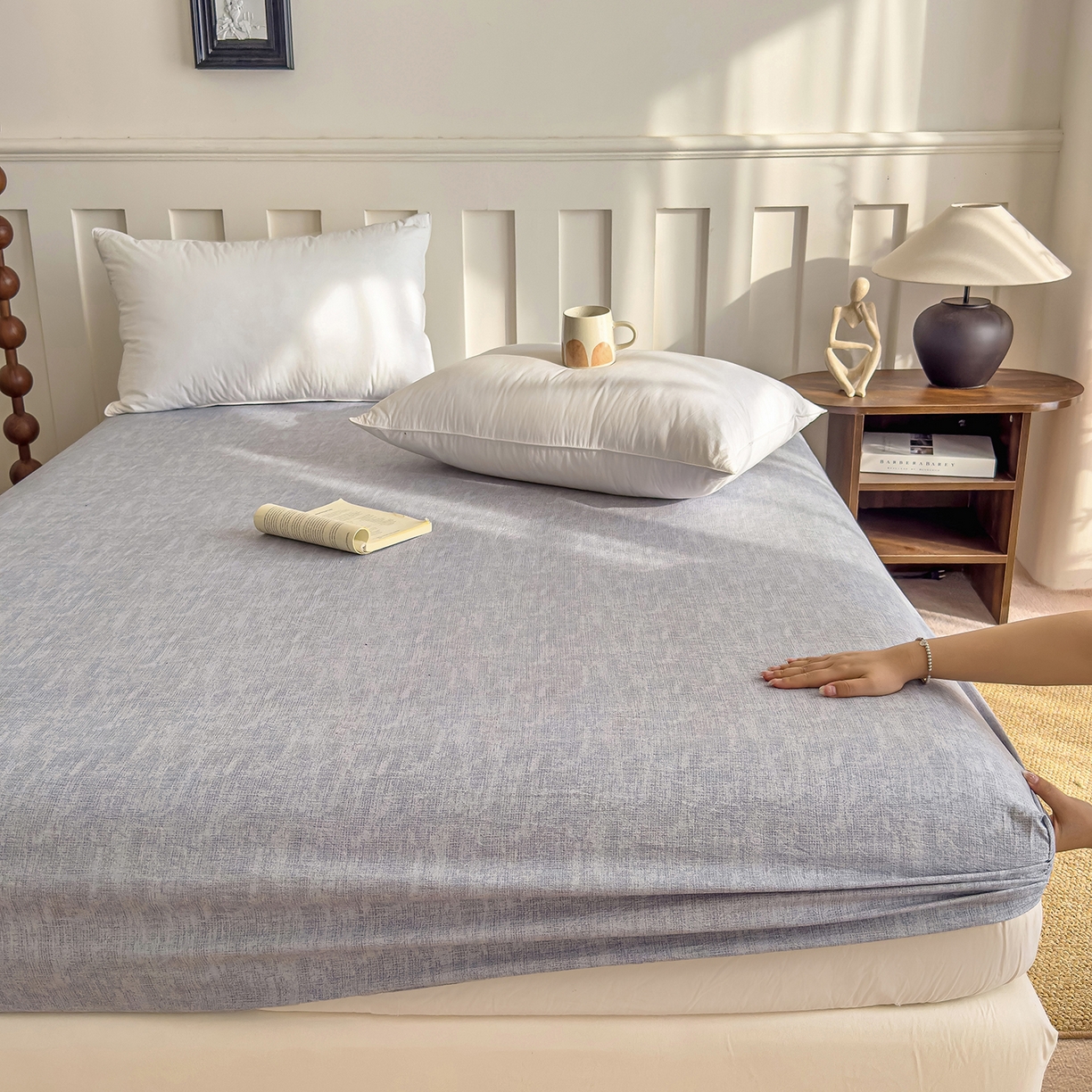 91家纺网 家纺一手货源 找家纺 灿哈家纺 2025新款纯色简约麻床笠单品床笠床笠单件单床笠 银灰