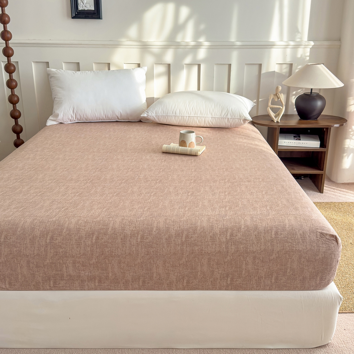 91家纺网 家纺一手货源 找家纺 灿哈家纺 2025新款纯色简约麻床笠单品床笠床笠单件单床笠 蜜粉