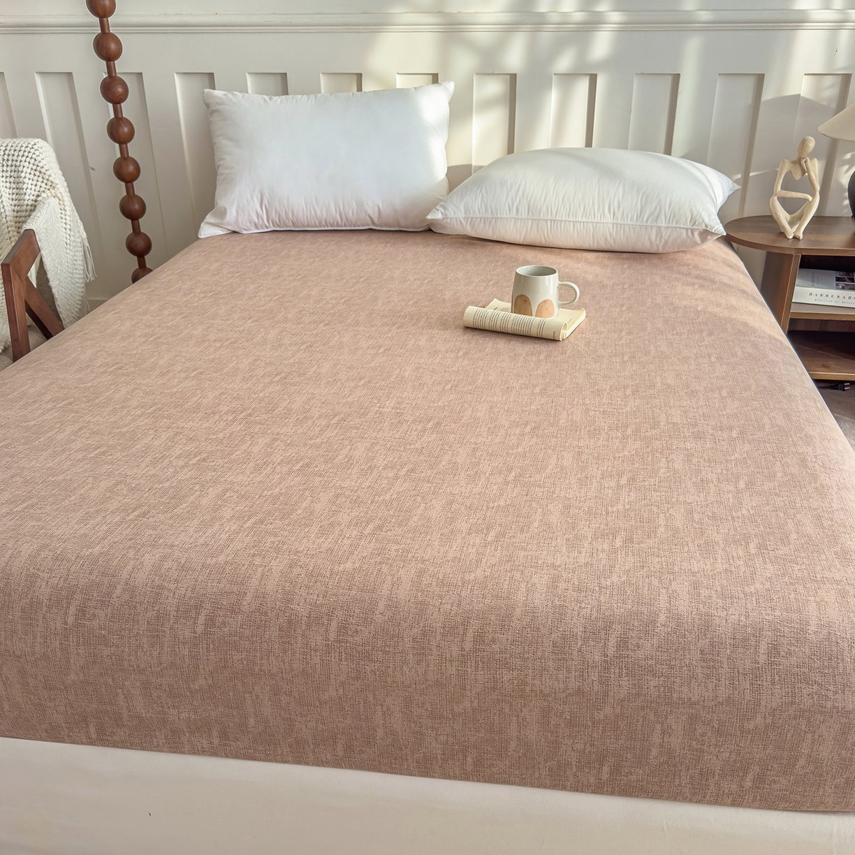 91家纺网 家纺一手货源 找家纺 灿哈家纺 2025新款纯色简约麻床笠单品床笠床笠单件单床笠 蜜粉