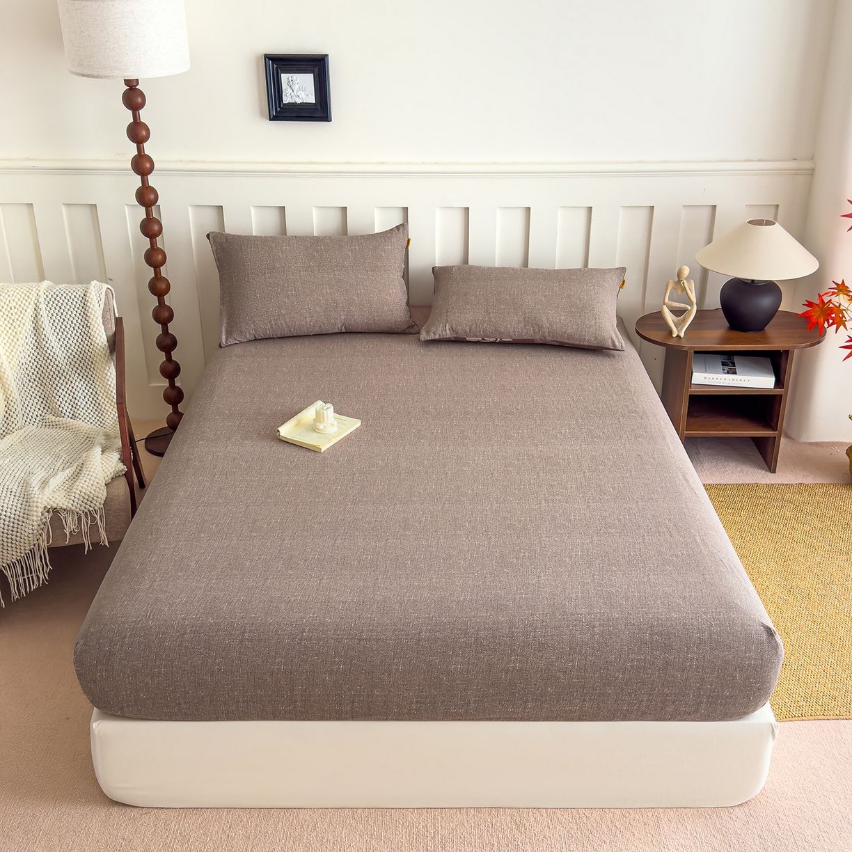 91家纺网 家纺一手货源 找家纺 灿哈家纺 2025新款纯色简约麻床笠单品床笠床笠单件单床笠 浅咖