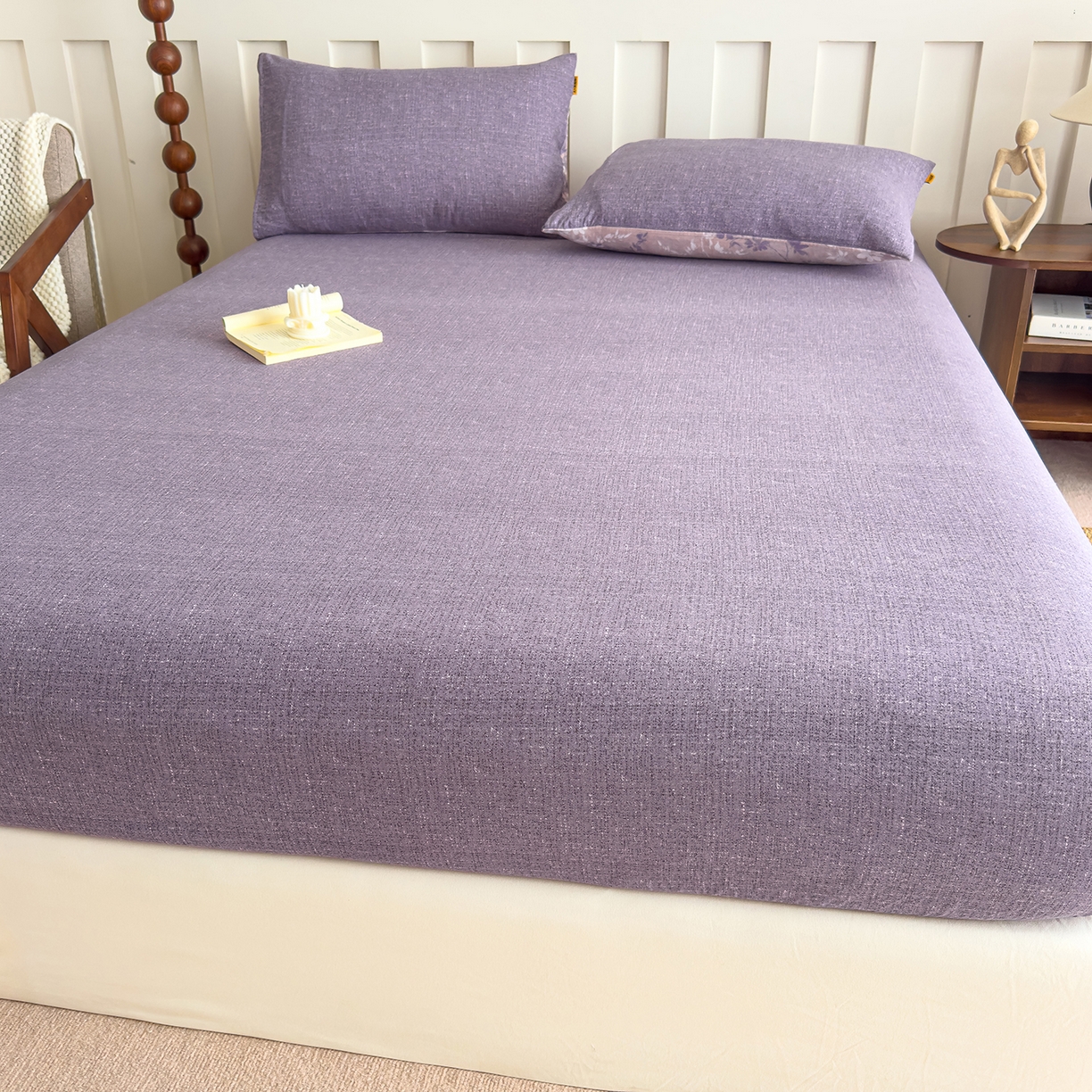 91家纺网 家纺一手货源 找家纺 灿哈家纺 2025新款纯色简约麻床笠单品床笠床笠单件单床笠 葡萄紫