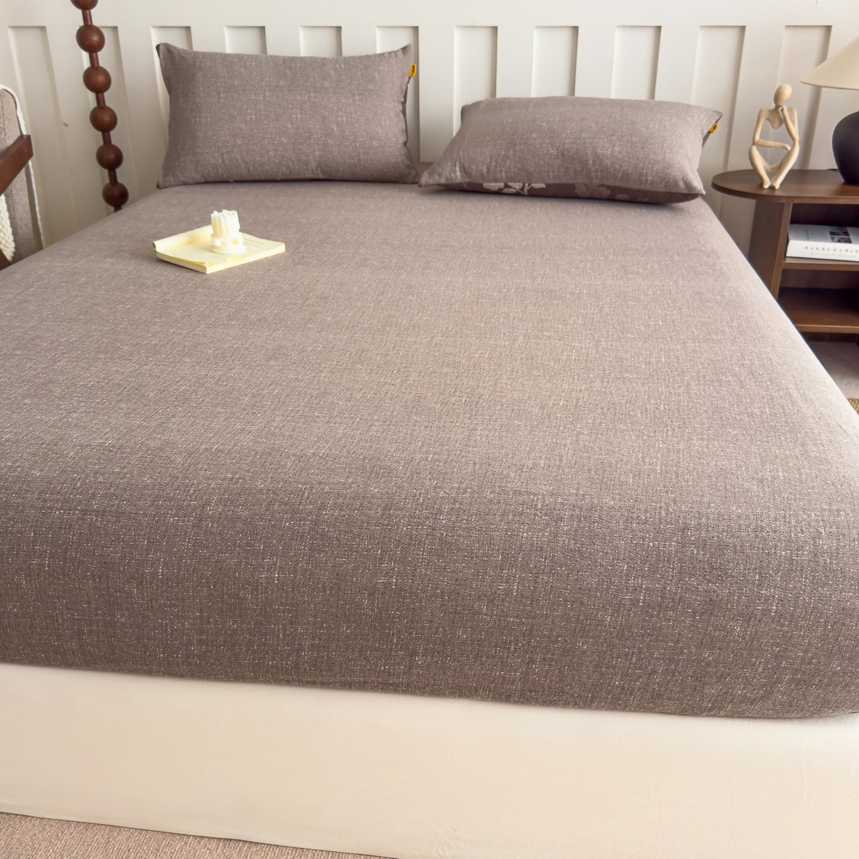 91家纺网 家纺一手货源 找家纺 灿哈家纺 2025新款纯色简约麻床笠单品床笠床笠单件单床笠 浅咖