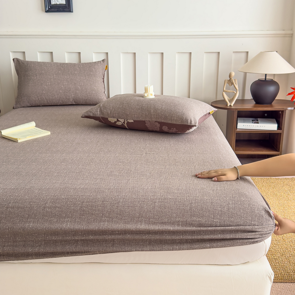 91家纺网 家纺一手货源 找家纺 灿哈家纺 2025新款纯色简约麻床笠单品床笠床笠单件单床笠 浅咖