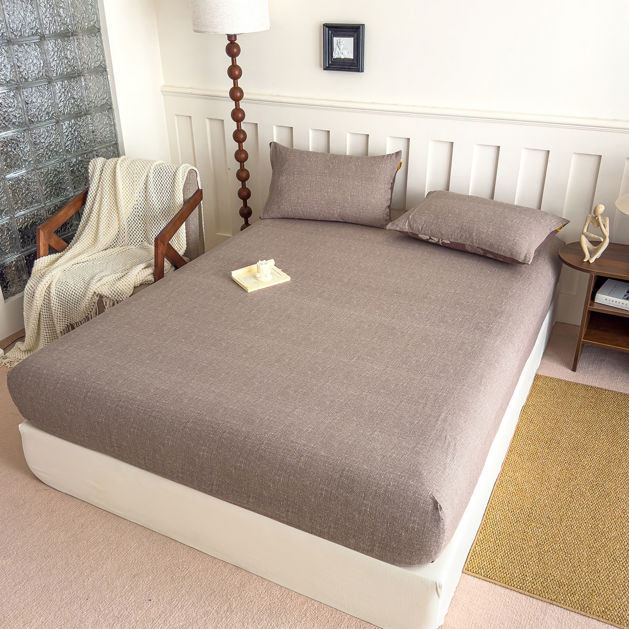 91家纺网 家纺一手货源 找家纺 灿哈家纺 2025新款纯色简约麻床笠单品床笠床笠单件单床笠 浅咖