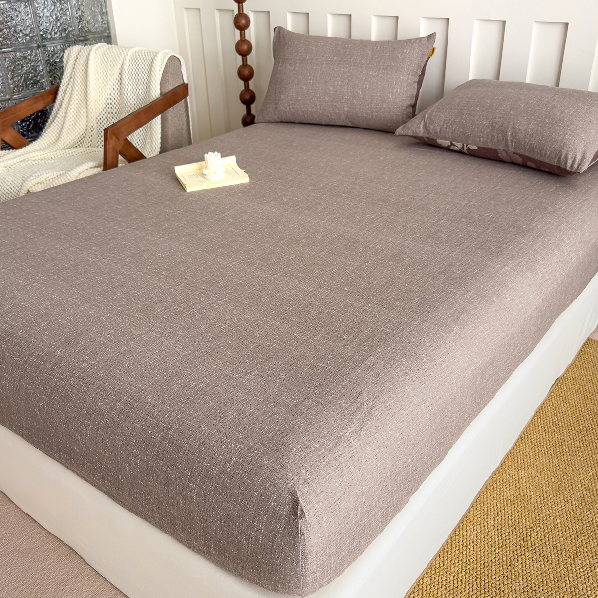 91家纺网 家纺一手货源 找家纺 灿哈家纺 2025新款纯色简约麻床笠单品床笠床笠单件单床笠 浅咖