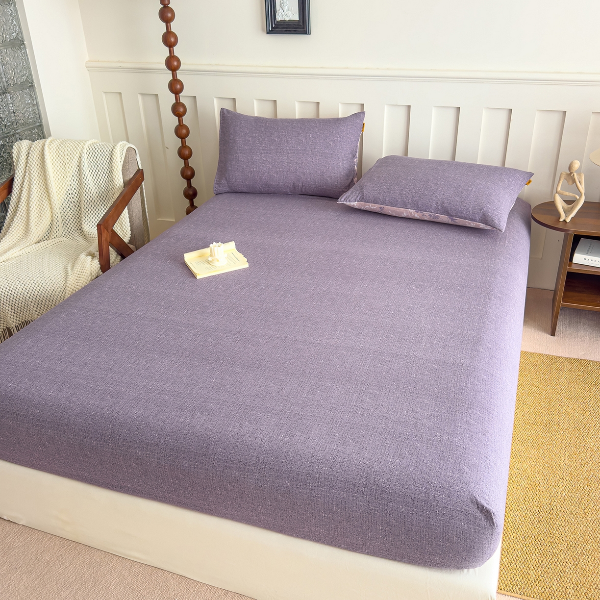 91家纺网 家纺一手货源 找家纺 灿哈家纺 2025新款纯色简约麻床笠单品床笠床笠单件单床笠 葡萄紫