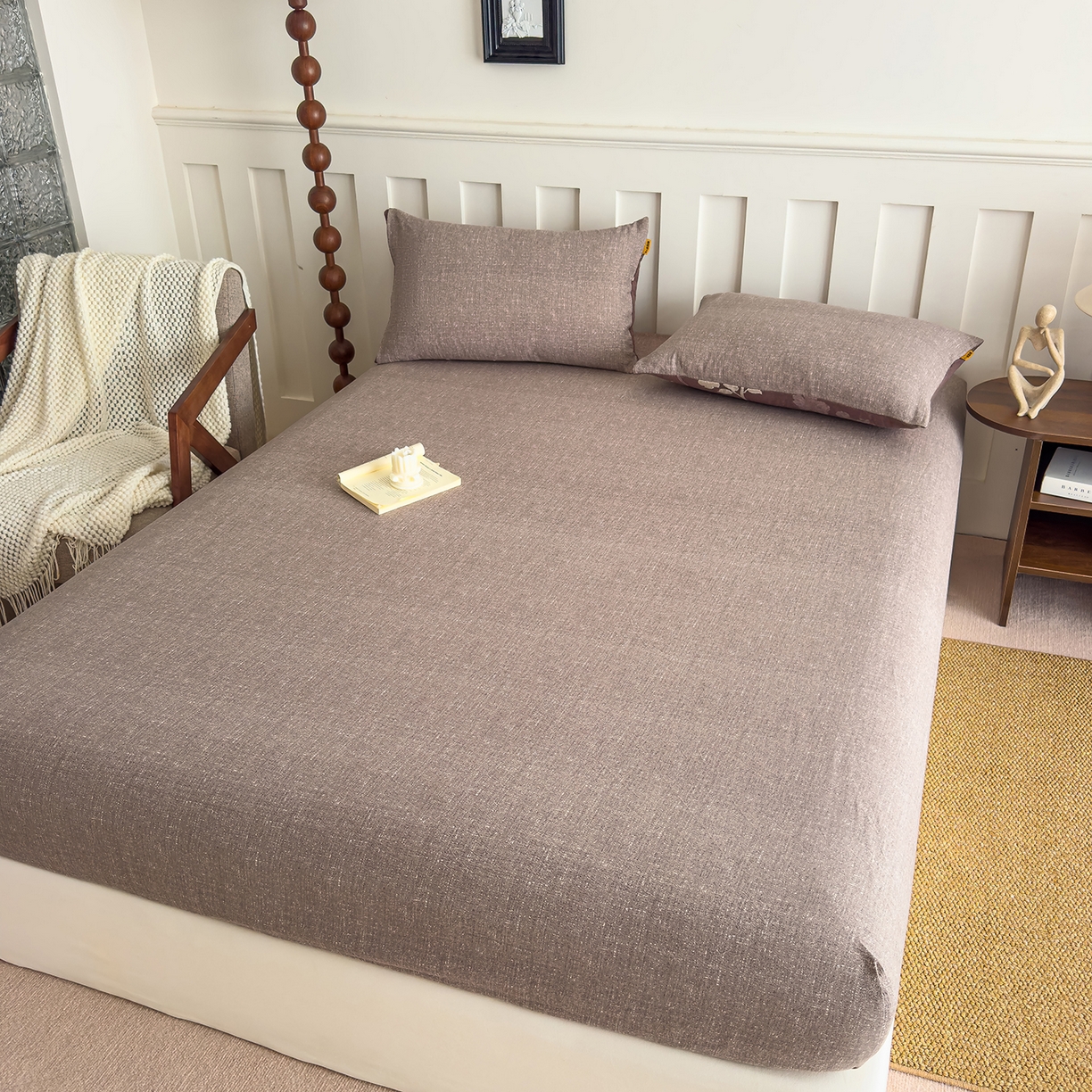 91家纺网 家纺一手货源 找家纺 灿哈家纺 2025新款纯色简约麻床笠单品床笠床笠单件单床笠 浅咖