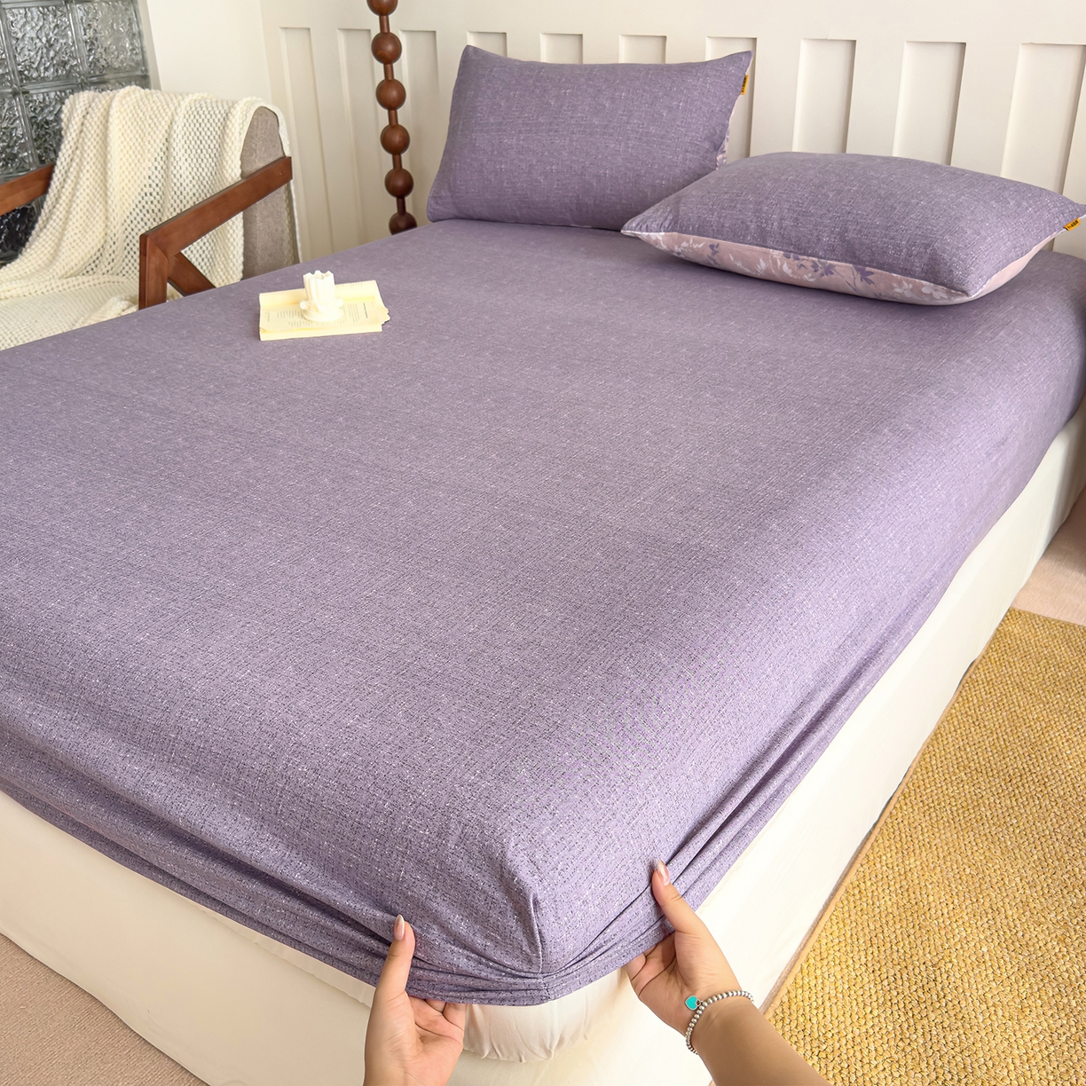 91家纺网 家纺一手货源 找家纺 灿哈家纺 2025新款纯色简约麻床笠单品床笠床笠单件单床笠 葡萄紫