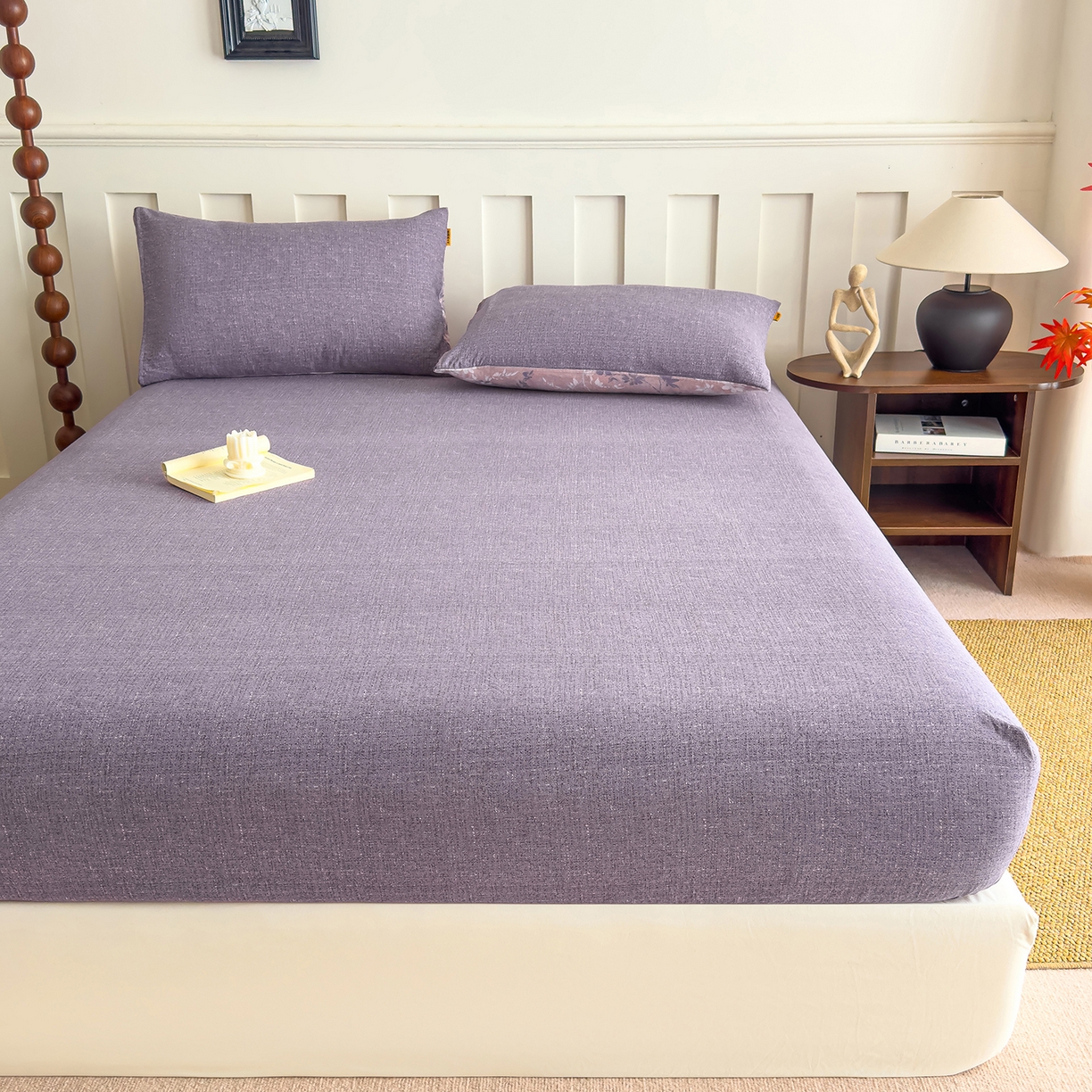 91家纺网 家纺一手货源 找家纺 灿哈家纺 2025新款纯色简约麻床笠单品床笠床笠单件单床笠 葡萄紫